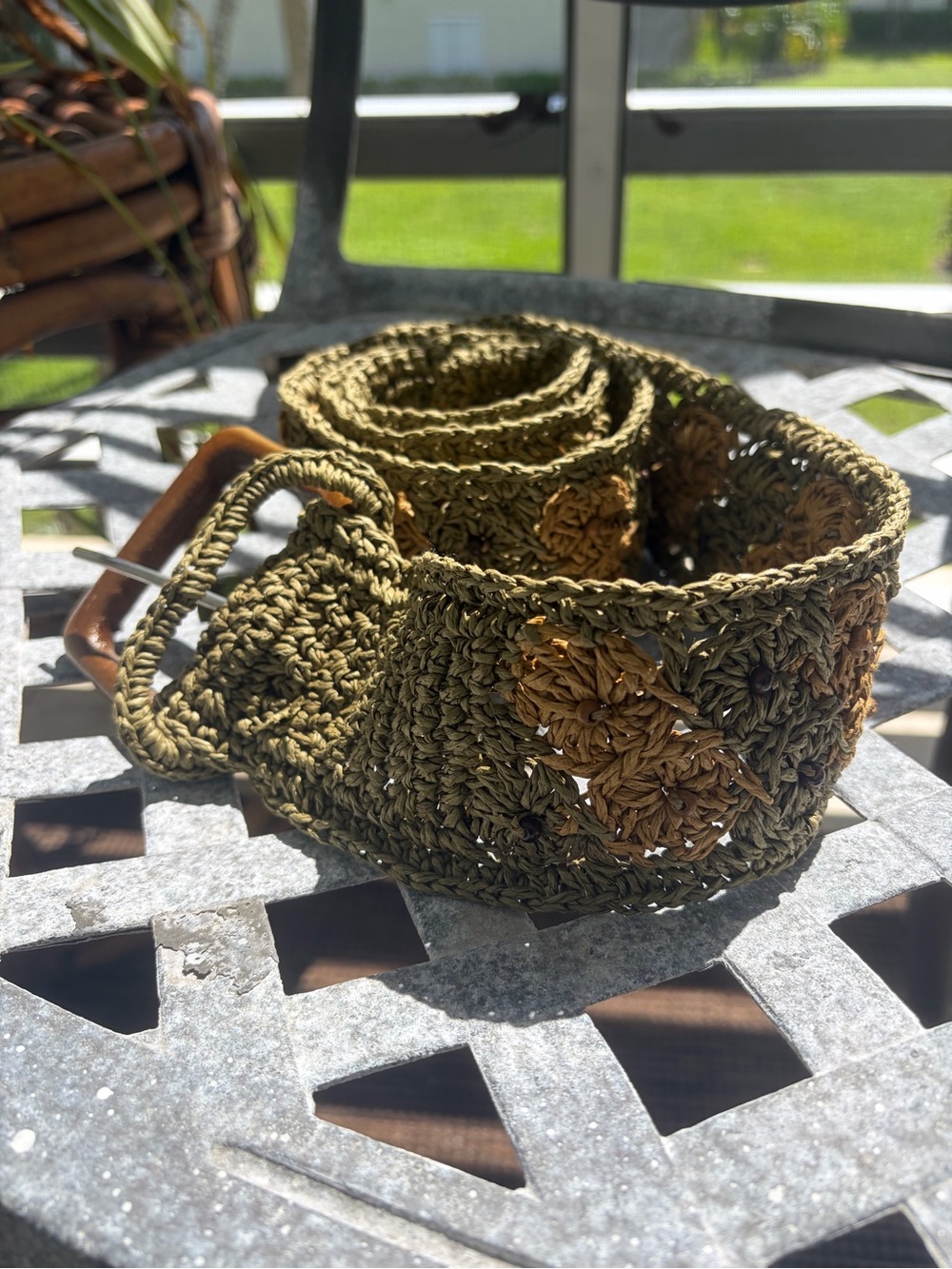 Boho Style Crochet Belt with Wooden Buckle